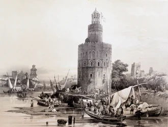 Gold Tower, Sevilla, "Kunstnerisk og monumentalt Spanien med berømte steder og monumenter i Spanien"" af Don Genaro Perez de Villa