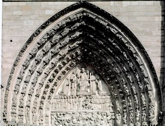 Gotisk kunst: detalje af den centrale portal af Cathedrale Notre Dame de Paris