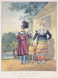 Harriet Huronne & en anden kvinde af Lorette Sauvage, ca. 1843-50 (akvarel)