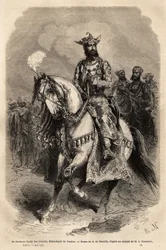 Hans Højhed Syadji Rao Scindia (1846-1886), Maharajah af Gwalior (nuværende Madhya Pradesh). Gravering til illustration af Rajahernes Indien, af Louis Rousselet, i 1864-1868, udgivet i "" Le tour du monde""" 1872, redigeret af Edouard Charton, Hachette edi