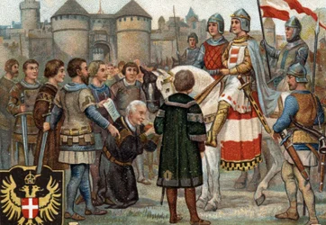 Historiske episoder af berømte byer: Rudolf af Habsburg (Rodolf I af Det Hellige Rige 1218-1291) tog Wien i besiddelse (1276). Rodolph I var romernes konge og ved at tage byen Wien i besiddelse grundlagde han Habsburgernes magt. Chromol