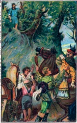 Historien om Guillaume Tell (William Tell) (legendariske helte fra schweizisk uafhængighed): Gesslers død. Kromolitografi i slutningen af det 19. århundrede.