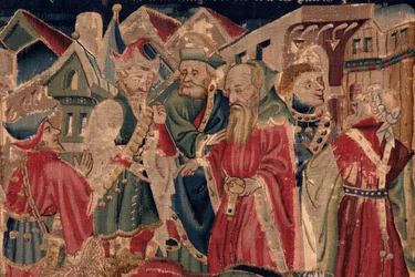 Historien om Saint Piat og Saint Eleuthère, Scene 14: Pesten knuser byen Tournai. Detalje.