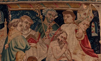 Historien om Saint Piat og Saint Eleuthère, Scene 7 dåb af de eksilkristne, Detalje. Dåben.