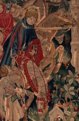 Historien om Saint Piat og Saint Eleuthère, scene 8, detaljecenter. Ryttere.