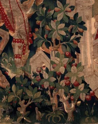 Historien om Saint Piat og Saint Eleuthère, Scene 8 Detalje midt til højre. Naturscene, buske.