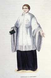 Hospitaller af den Militære og Religiøse Helligåndsorden (Helligåndens Orden) grundlagt af Henrik III i 1578. Gravering af det 19. århundrede. Private Coll., Milano.