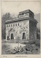 Inkaernes boliger - indgravering af 1889 i "History of human habitation at the Universal Exhibition of 1889, by Mr Charles GARNIER - Librairie centrale des beaux-arts Paris 1889