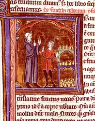 Sådan opbevarer du pærer Miniature fra manuskriptet "Speculum historiale"" (Le Mirror historial) af Vincent de Beauvais (1184/94-1264) Laon fra det 13. århundrede, kommunalt bibliotek