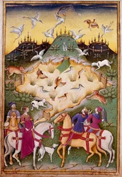 Jagtscene med høge Miniature fra "" Forkæl falkejagt og veneri med mottoet og emblemet for hertugen af Sforza" 1459 (ms. 1375) Chantilly, Musee Conde