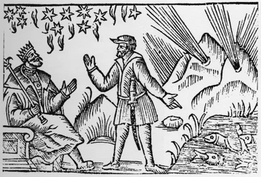 Ichthyomanti: spådom ud fra fiskenes bevægelser - i »Historia de Gentibus Septentrionalibus« (De nordlige folks historie) af Olaus Magnus, Rom 1555