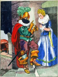 Illustration til Blue Beard Tales af Perrault, begyndelsen af det 20. århundrede (tryk)