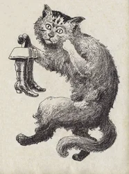 Illustration til "" Le chat Botte"", fortælling af Charles Perrault (1628-1703), fransk forfatter. Anonym illustration. Billedmateriale Marcel Vagne, Jarville Nancy, udateret (slutningen af det 19. århundrede).