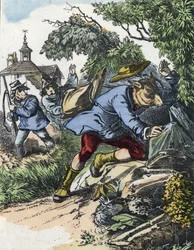 Illustration af fortællingen "Gode mor får"". I “”Fortællinger fra hjemmet for de mindste””. Anonym gravering af det 19. århundrede.