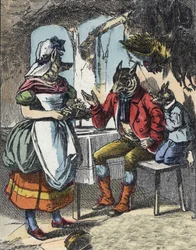 Illustration af fortællingen "Gode mor får"". I “”Fortællinger fra hjemmet for de mindste””. Anonym gravering af det 19. århundrede.