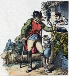Illustration af fortællingen "Gode mor får"". I “”Fortællinger fra hjemmet for de mindste””. Anonym gravering af det 19. århundrede.