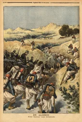 I Algeriet, en bataljon organiseret af en hel bataljon af Zouaves, forstærket af kavaleriet, for at fange Areski ben Bashir, tre gange dømt til døden af domstolen i Algier. Indgravering i "" Le petit journal"" 23/12/1893. Selvas samling.