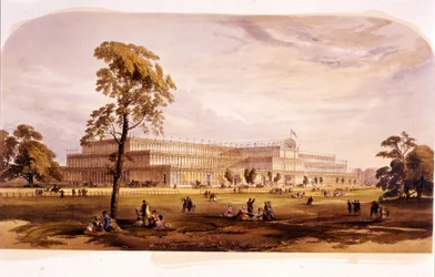 Industriel revolution: udsigt over Crystal Palace, bygget af Joseph Paxton til verdensudstillingen i 1851 i London (Hyde Park) 1800-tallet