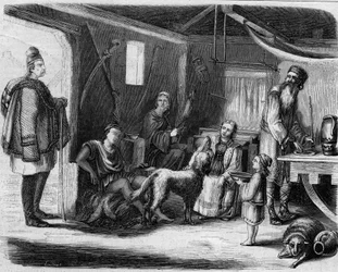 Interiør af et serbisk bondehus i nærheden af Beograd i 1859.