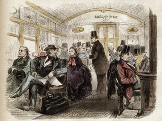 Interiør af en vogn på Baltimore & Ohio Railroad, USA - 1861 - interiør af en amerikansk vogn i 1860