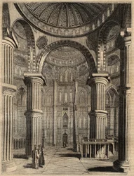 Interiør af Den Blå Moske, Istanbul, Tyrkiet - 1838 - gravering -