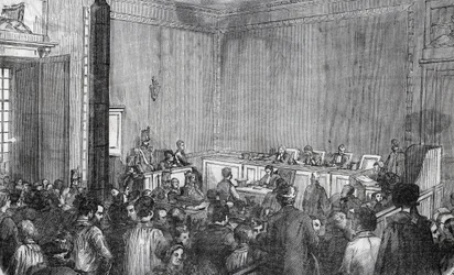 Indvendigt billede af kriminalpolitiet, 6. kammer i Paris i det 19. århundrede - Indgravering i "Tableau-de-Paris" af Edmond Texier