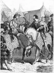 Interview af Francois 1st og Henry VIII. Indgravering af det 19. århundrede.