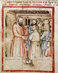 Jacob og hans tolv børn Miniature fra codex 212 (eller Padovano Codice eller Bible of Padua) 1390-1400 Rovigo, Accademia dei Concordi