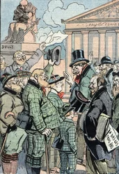 Jean Jaures Unified Socialists Opposes the Three Years Law (Military Service) represented by Germans, June 1914 (Tysk støtte til unified socialists ledet af Jean Jaures mod loven om de tre år, juni 1914) Tegneserie fra "Le pelerin" 19/07/1914 Co