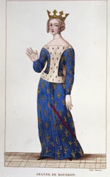 Jeanne de Bourbon (1338-1378). Dronning af Frankrig fra 1364 til 1378. Stik fra 1830