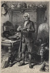 Jonathan Oldenbuck (eller Aldinbbuck) - illustration fra det 19. århundrede til romanen "The Antiquary" af Walter Scott (1771-1832)