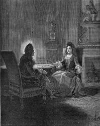 Kong Ludvig XIV (1638-1715) taler med sin kommende hustru, Madame de Maintenon (Francoise d