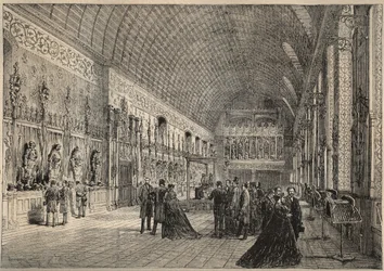 Våbenrummet på slottet Pierrefonds - restitution ved Viollet-Leduc (Viollet Leduc) gravering af 1880