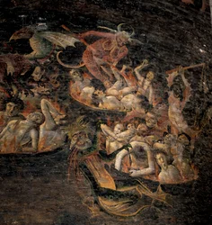 Sidste dom: forbandelserne til underverdenen plaget af dæmoniske skabninger. Detalje af en fresco 1474-1484. Cathedrale Sainte Cecile i Albi.