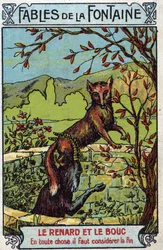 Le Fox et le Bouc - Fabler af Jean de La Fontaine (1621-95) - Kromolitografi af slutningen af det 19. århundrede privatsamling