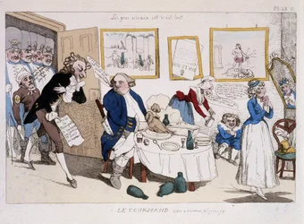 Le gourmand (måltid af Louis XVI og Marie Antoinette under flyveturen til Varennes) - i "" Musée de la caricature""