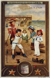 Leibig-kort med franske børn på stranden 1890