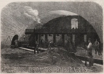 Kloakkerne i Paris: det store kammer og smedeværkstederne Notre Dame-broen (Notre-Dame) - Indgravering i ""Le Monde Illustré""