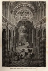 Det indre af katedralen i Siena, gravering for at illustrere en rejse til Siena (Italien) i 1865, i "Le tour du monde, nouveau journal des voyages" udgivet under ledelse af Edouard Charton