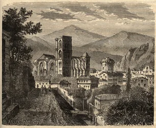 Lodeve - Herault - Frankrig - gravering i "" PATRIE"" - PECTUREQUIREQUE BESKRIVELSE AF FRANKRIG I 6 BIND AF LUCIEN HUARD - slutningen af ​​det 19. århundrede