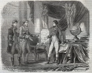 Lord Cornwallis (1738-1805) forhandlede Amiens-traktaten (1802) med Napoleon Bonaparte (1769-1821) - Amiens-freden, Frankrig - Traktat underskrevet marts 1802, som afsluttede revolutionskrigene