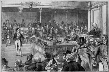 Lord John Russell (1792-1878) introducerer Reform Bill (Reform Act) i House of Lords 1832 (gravering)