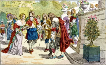 Ludvig XIV og hans hof i Versailles.