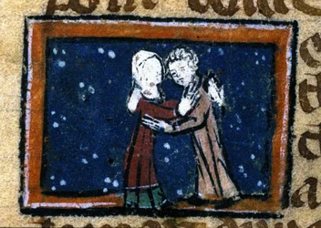 Kærlighedsscene fra et fransk manuskript fra det 13. århundrede.