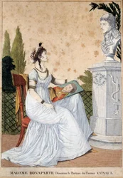 Madame Bonaparte tegner portrættet af førstekonsul Josephine de Beauharnais (1763-1814) foran busten af sin mand Napoleon Bonaparte (1769-1821). Anonym print. 1799-1804. Søn 0,24x0,17 m Malmaison, musee du chateau