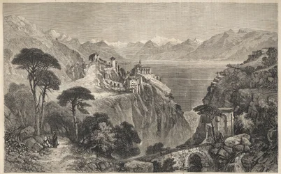 Madonna del Sasso, Schweiz - Vor Frue af Sassos kloster - nær Locarno ved Lago Maggiore - Kantonen Ticino i Schweiz - 1861