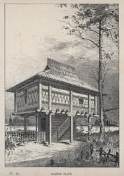 Maison Slave - indgravering af 1889 i "History of human habitation at the Universal Exhibition of 1889, by Mr Charles GARNIER - Librairie centrale des beaux-arts Paris 1889