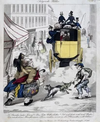 Man presse mangler Omnibus. Tegnefilm lavet omkring 1840