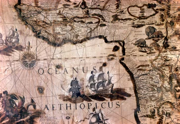 Kort over Afrika: detaljer, der viser Beninbugten med øen Saint Helene. Rom Italiensk Geografisk Selskab fra det 17. århundrede