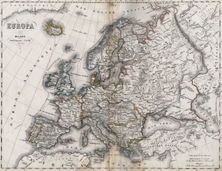 Kort over Europa. Anden halvdel af 1800-tallet. Italiensk Atlas. Stabilimento Civelli. Milano.